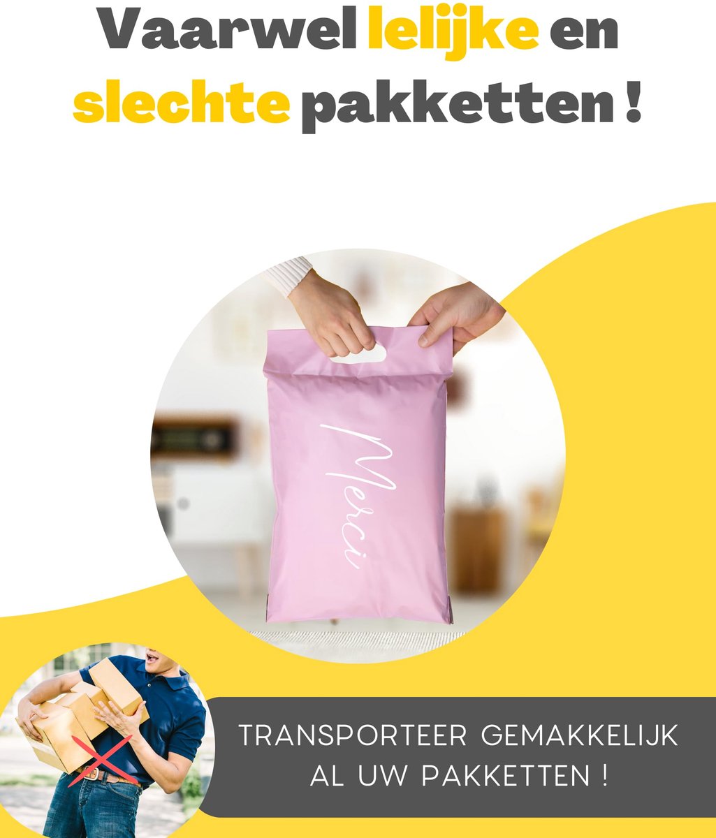 SnelShoppen - 60 Ondoorzichtige Verzendzakken Kleding Vinted - 3 Maten S/M/L - Duurzame Waterdichte Kunststof Verzendtas voor Pakketten, Verzendenvelo