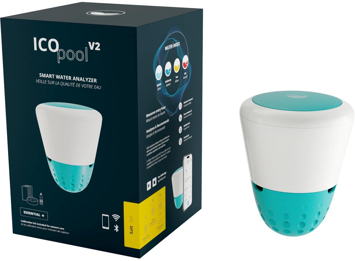 SnelShoppen - Ondilo ICO Pool V2 Essential+ Zout - Aangesloten Wateranalyzer voor Zwembad - Slimme Waterkwaliteit Monitor - Geschikt voor Buiten- en B