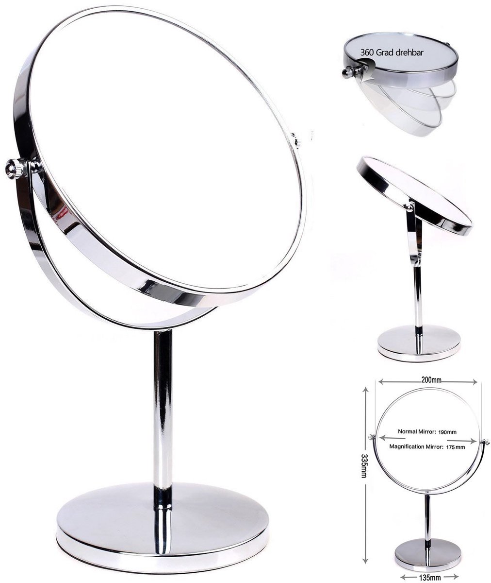 SnelShoppen - 8 Inch Badkamerspiegel met 7x Vergroting, Dubbelzijdige Cosmetische Spiegel, Vrijstaand Tafelspiegel, Verchroomd, Perfect voor Make-up e