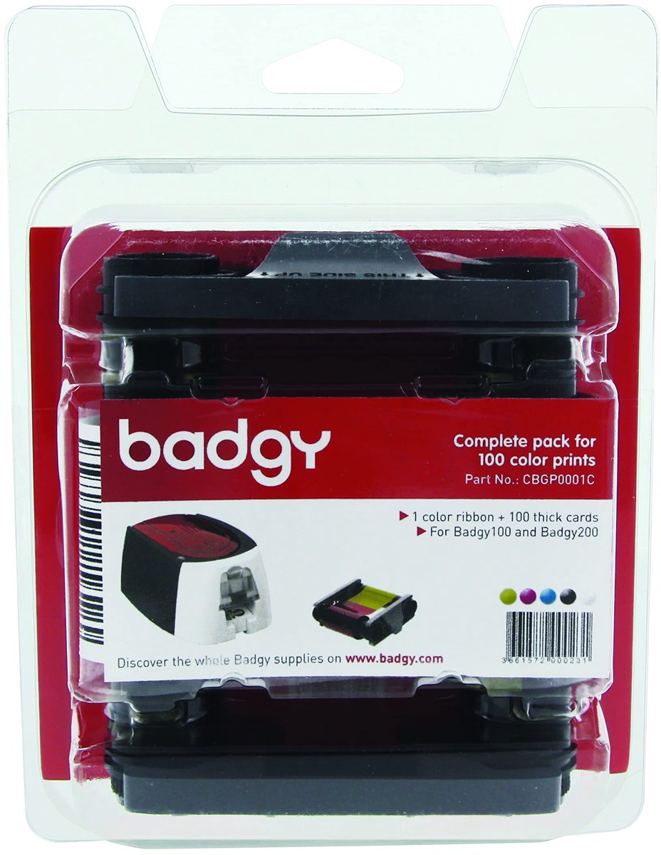 SnelShoppen - Badgy Verbruiksartikelpakket 100 Printen - 100 Lege Kaarten & 1 Lint voor Printen - Perfect voor Evenementen, Feesten, en Bedrijfspresen