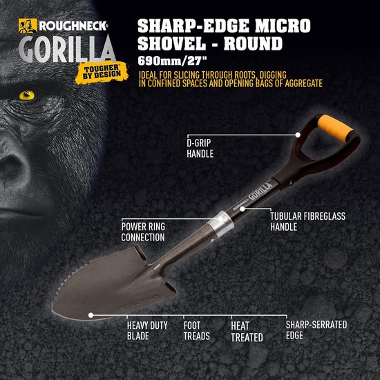SnelShoppen - Roughneck Gorilla Micro Schop 690 mm (27") - Robuuste Schop met Scherpe Rand voor Snijden, Graven en Openen van Big Bags in Kleine Ruimt van Snelshoppen — afbeelding 2