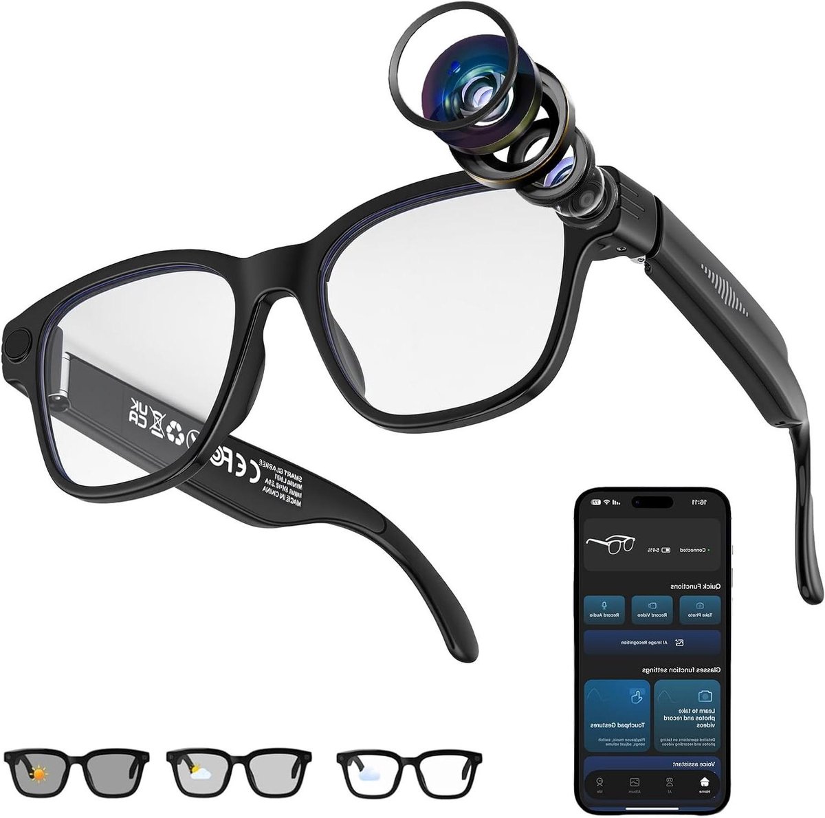 Slimme Camera Bril - Video Bril - Reizen en Werk - Real-time Vertaling - 8 MP HD - Zwart