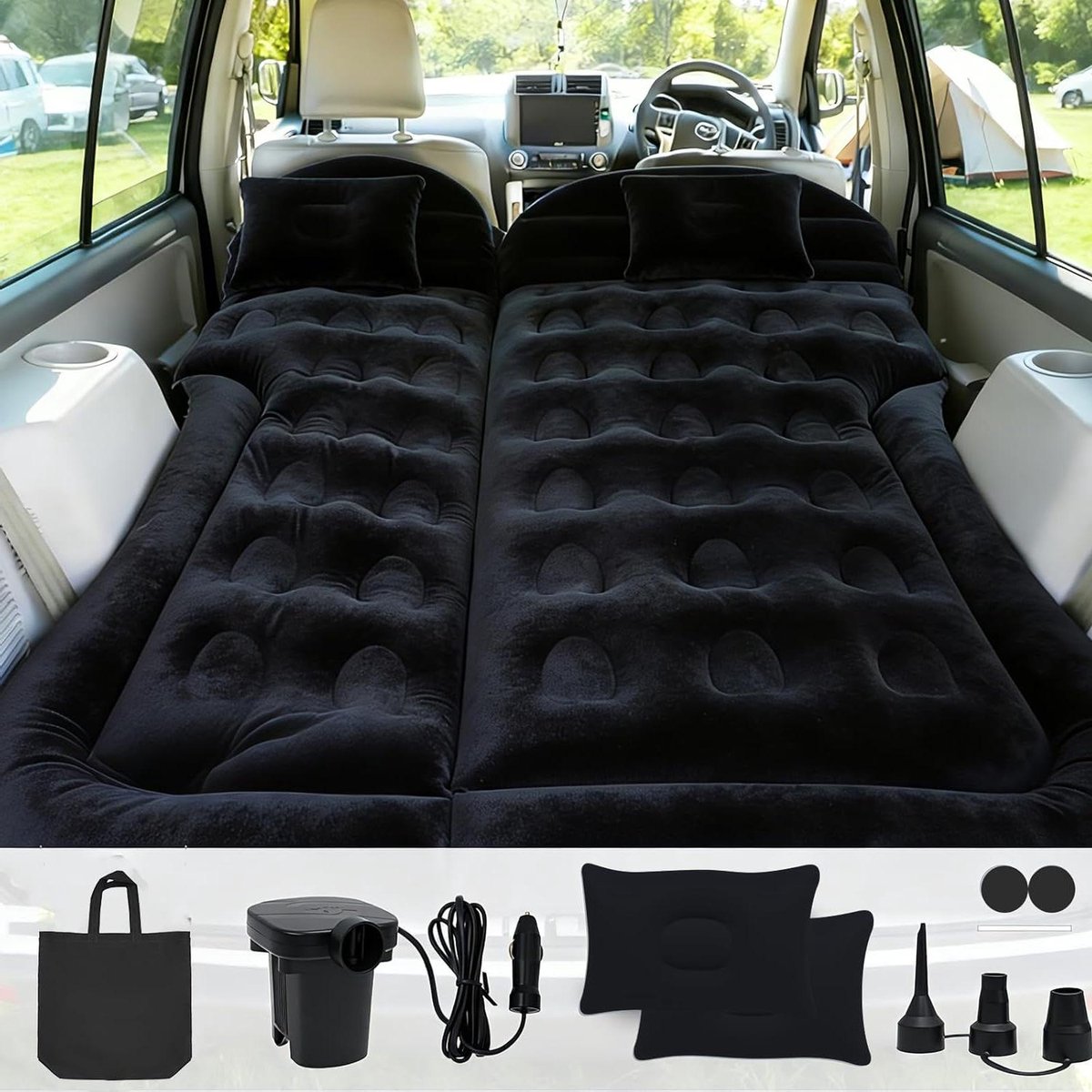 Luchtbed Auto - Kampeerbed SUV - Comfortabel Reizen - Zes Luchtkamers - 300 kg capaciteit - Zwart