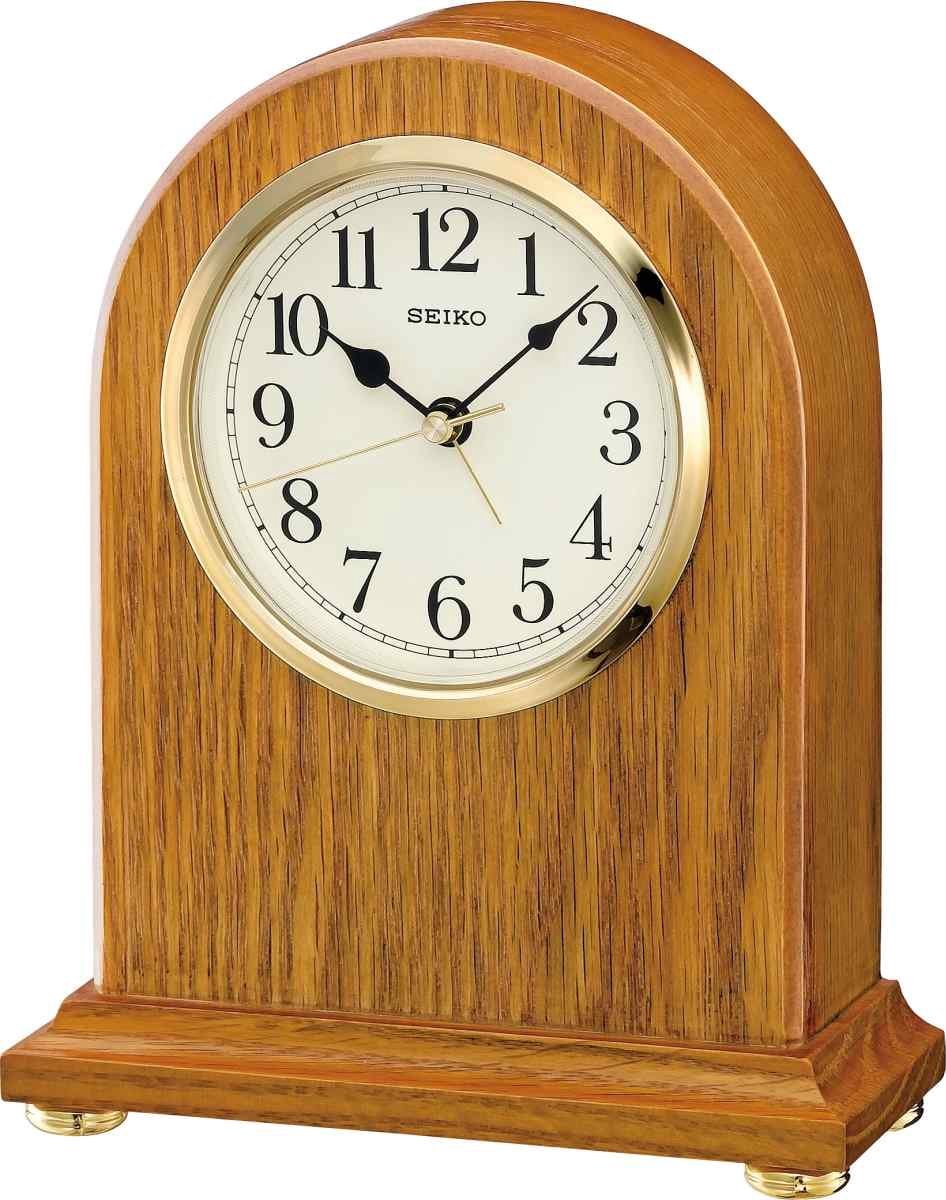 SnelShoppen - Seiko tafelklok bruin hout eiken QXE031B modern design voor thuis, kantoor of als cadeau, elegante wandklok in bruin, perfect voor elke