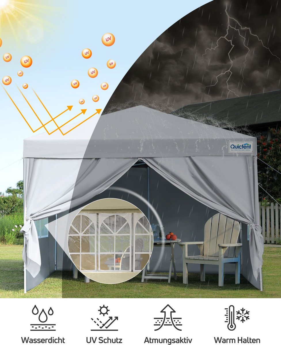 SnelShoppen - Vouwpaviljoen 3x3m Waterdicht - Tuin Tent voor Feesten, Camping, Partijen, Bescherming tegen Regen & Zon, Stevig, Lichtgewicht, Multifun