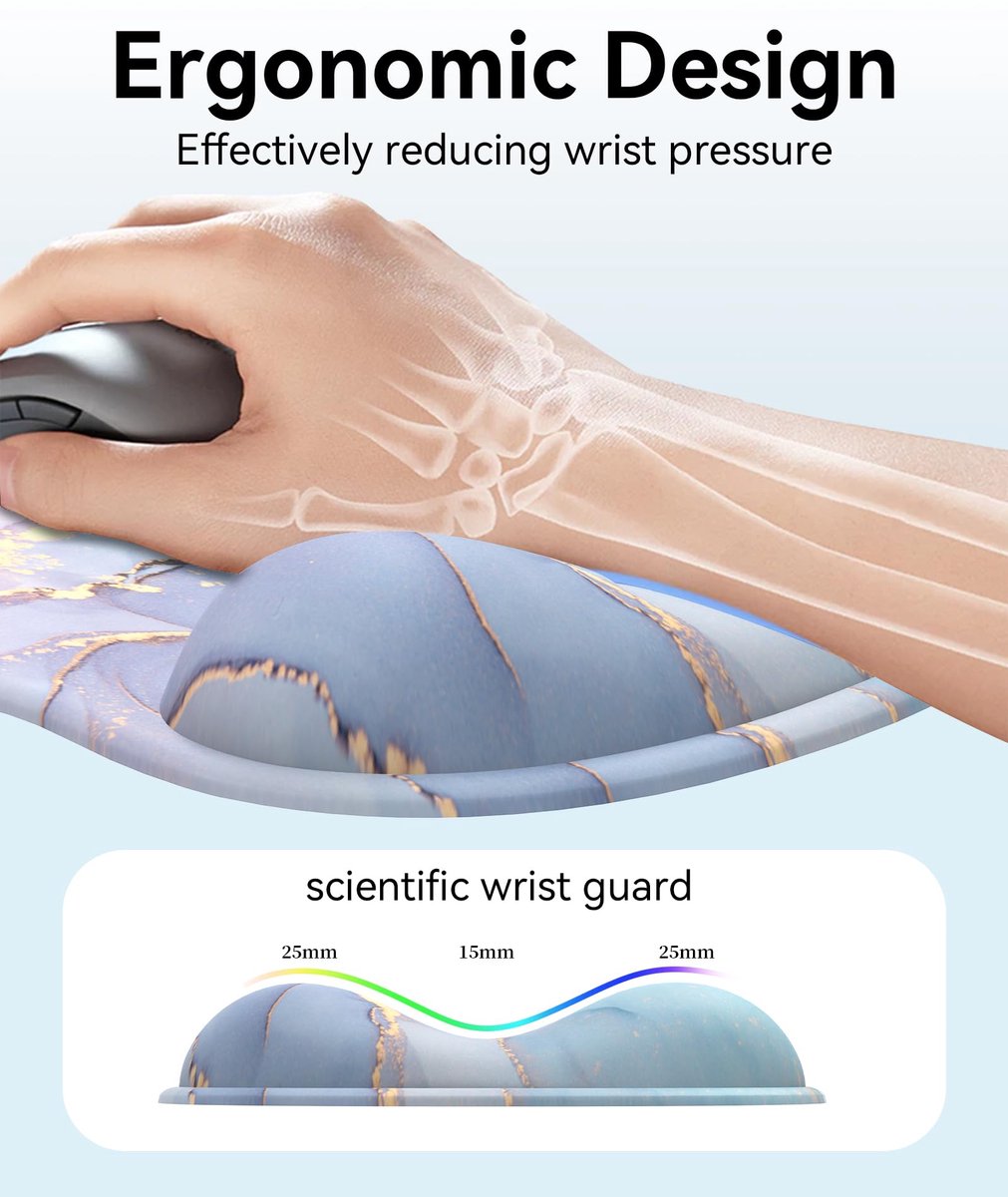 SnelShoppen - Ergonomische Muismat met Gelkussen en Polster voor Handsteun, Zachte Gelvulling, Antislip Onderkant en Verhoogd Ontwerp in Marmer Roze C