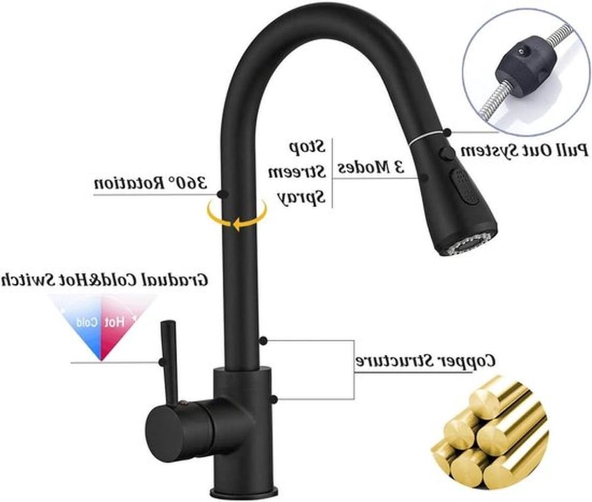 3-in-1 Keukenmengkraan met Uittrekbare Sprayer, Hoog Boog Ontwerp, 360 Graden Draaibaar vo