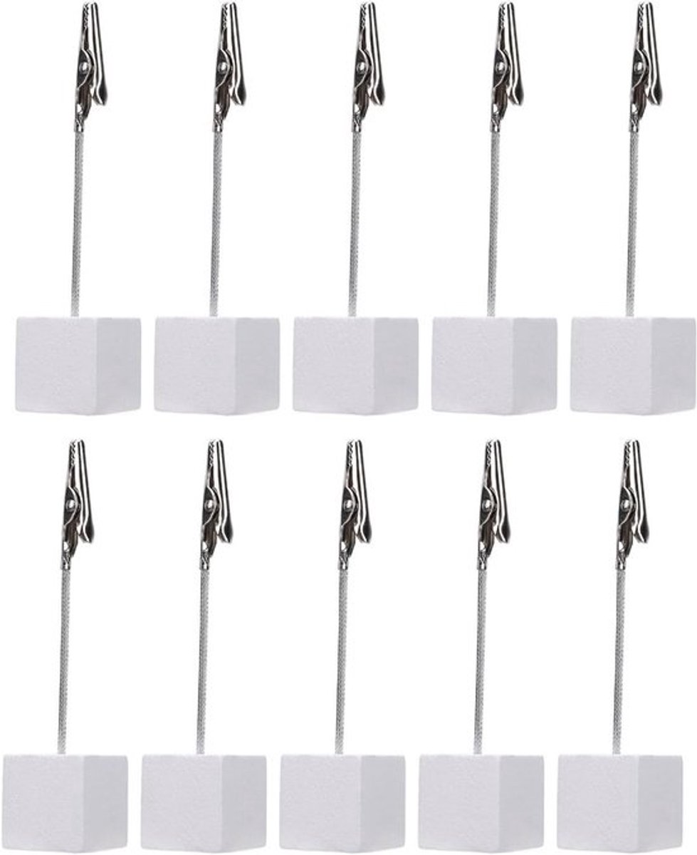 10 stuks tafelnummerhouders met houten sokkel voor tafeldecoratie - Tafelkaarthouder voor tafelnummers, foto's en menu - Mini-tafelkaarten met clip