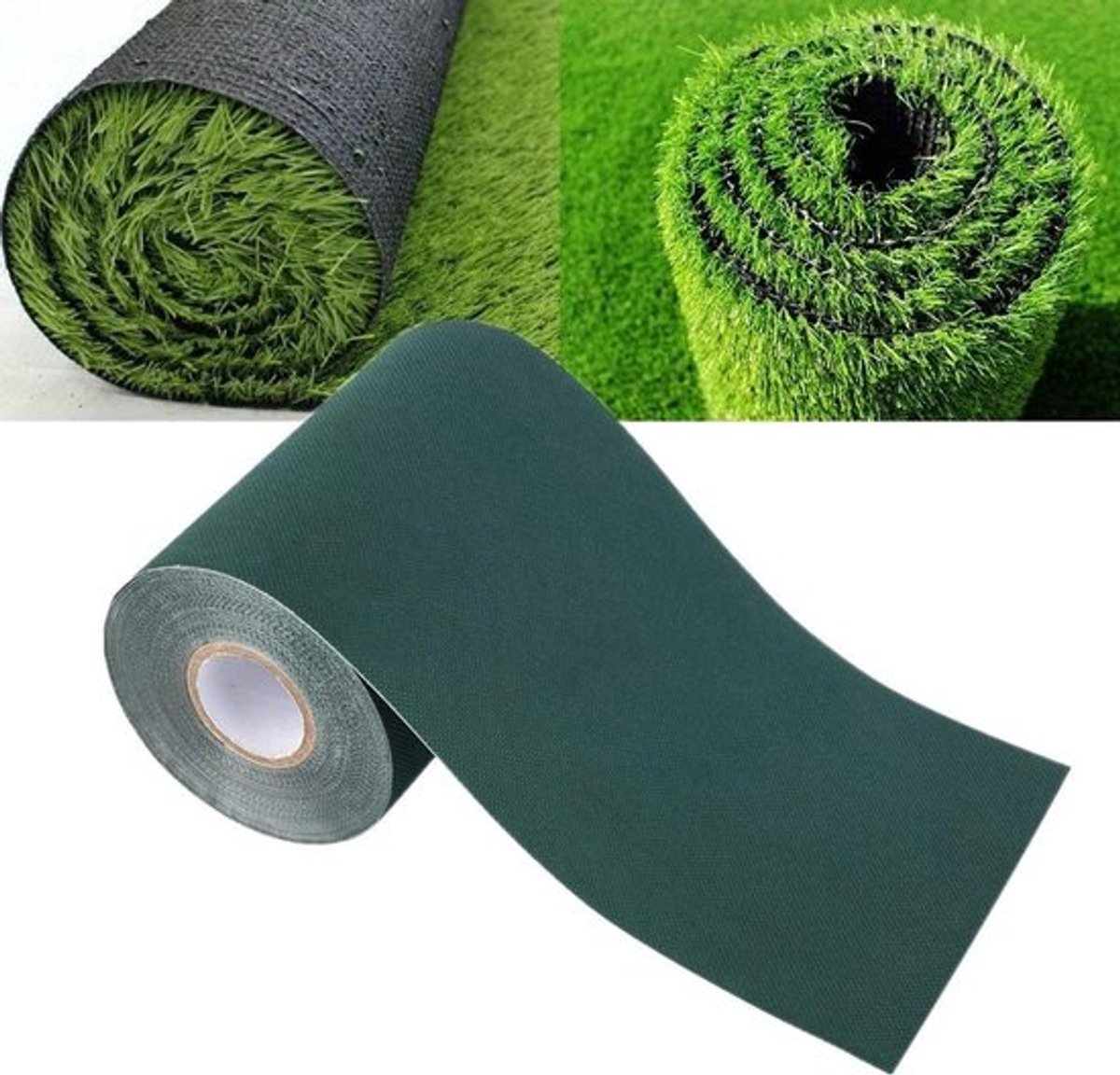 Plakband voor kunstgras, zelfklevende voegband in groen, 15 cm x 10 m.