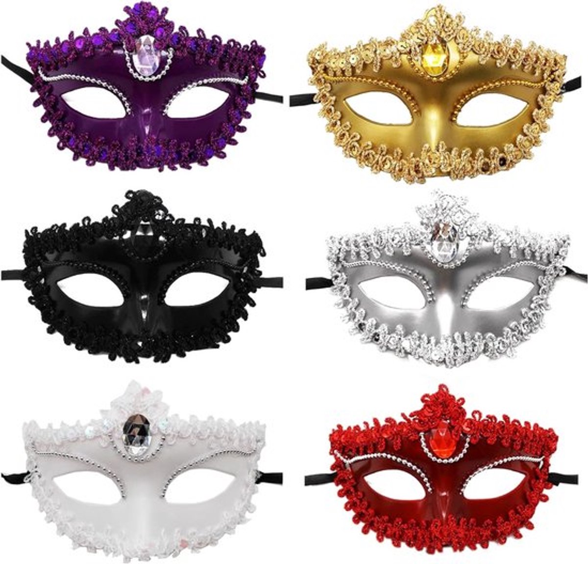 Zes Stuks Venetiaanse Maskers voor Carnaval, Feestjes en Kostuumballen - Perfect voor Mardi Gras en Kerstmis