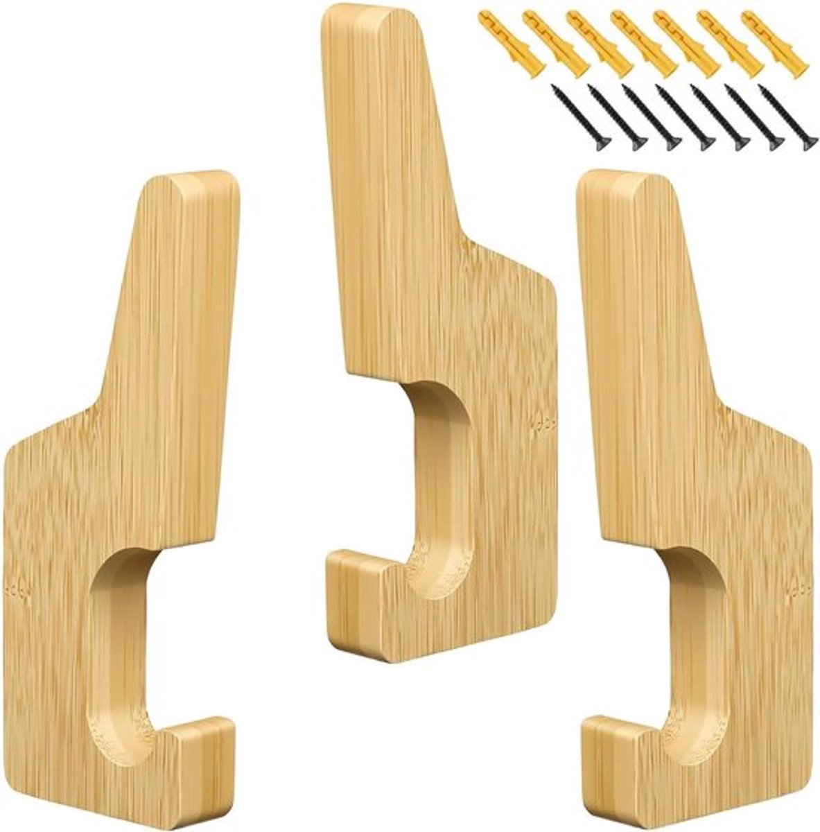 3 stuks houten wandhaken, dubbele garderobehaken met verborgen montage, bamboe kledinghaken voor jassen, tassen en sjaals, incl. schroeven en pluggen, lengte: 15,5 cm, duurzaam en stijlvol