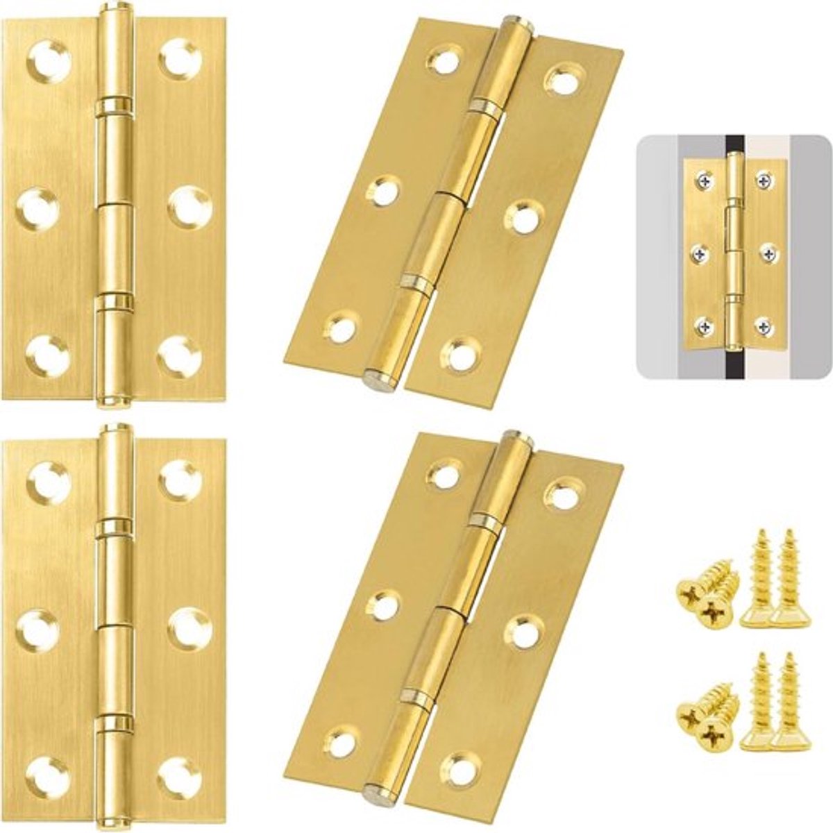 Deurscharnieren 4-pack roestvrij staal 70x40mm verstelbaar, zware belasting - meubelbeslag voor houten deur, tuinpoort buiten