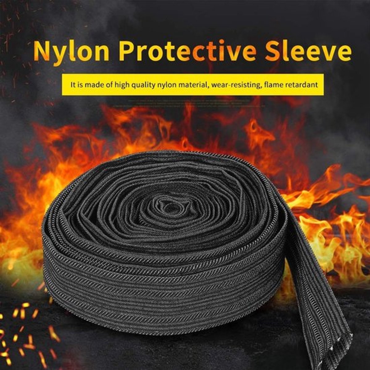 Nylon Kabel Sleeve - Vlamwerend - 7.5m Kabelbescherming - Geschikt voor Lassen Hydrauliek - Duurzaam en sterk - Kabels beschermen tegen h...