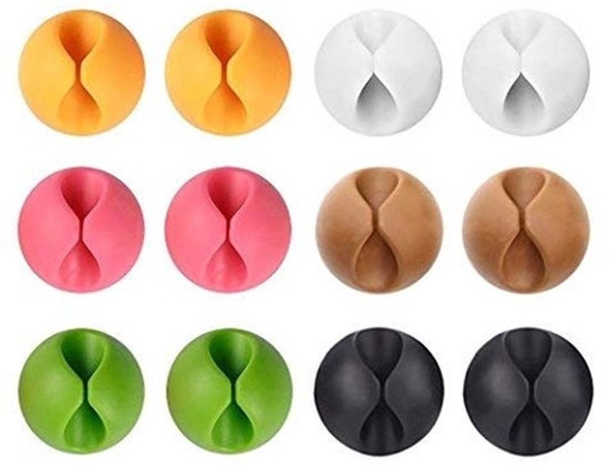 12 Stuks Kleurrijke Kabelclips - Kabelopslag Organizer - Desk Management - Ideaal voor Thuis en Kantoor - Voor TV, PC en Laptop