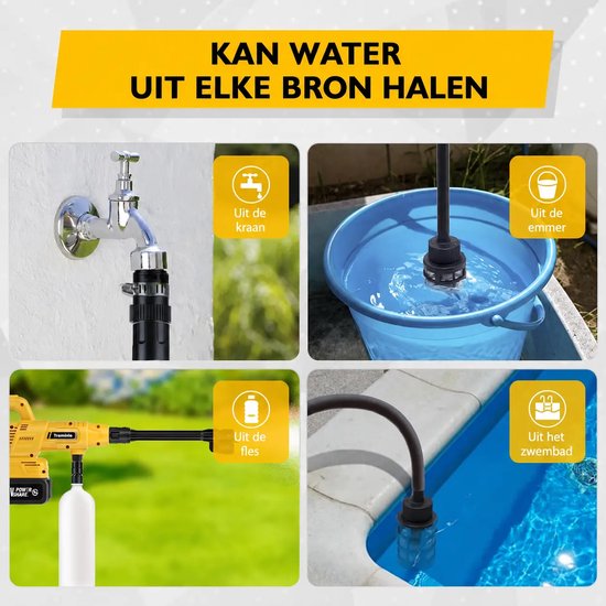 68 Bar Draadloz Hogedrukreiniger - Accu Hogedrukreiniger - met Verlengstang - 240 l/h - 5m Waterslang - 400 W - 2×4000 mAh — afbeelding 3