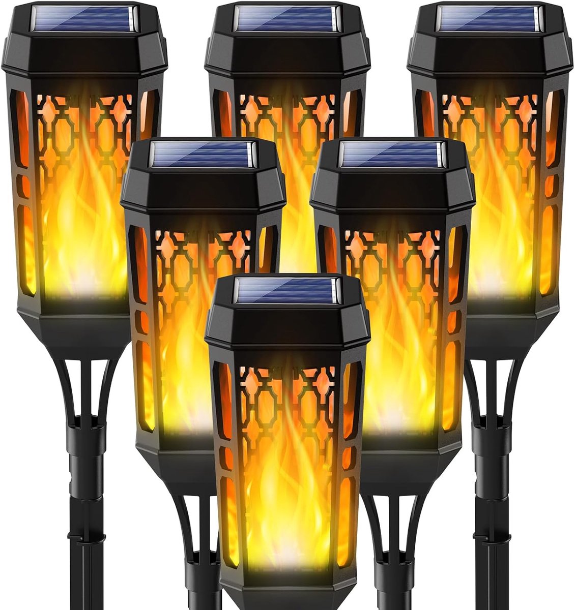 SnelShoppen - Solarlampen Tuin - 6 Stuks LED Lampen - IP65 Waterdichte Buitenverlichting - Flickerende Vlam Effect - Decoratie voor Tuin, Patio, Priee