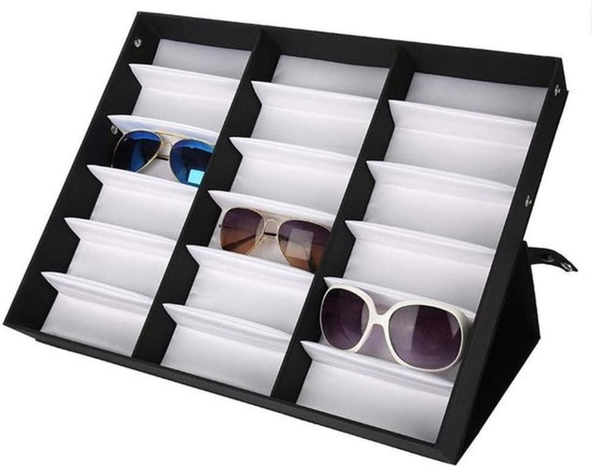 Organisatorische Opbergdoos voor 18 Brillen, Ideaal als Display en Bescherming voor Zonnebrillen en Leesbrillen, 47.5 x 37.5 x 6 cm