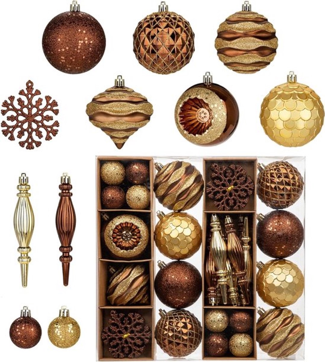 Set van 50 kerstballen kerstdecoratie kunststof decoratieset voor kerstboom - feestelijke kerstbal set met cadeaupakket.