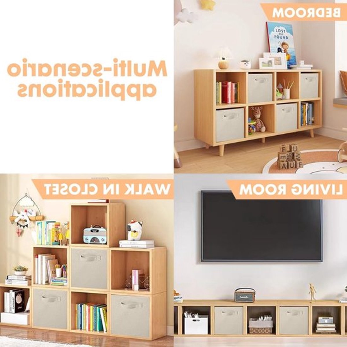 Opvouwbare opbergdozen voor kubusopslag, organizer voor planken en speelgoedopslag, 33 x 33 x 33 cm, duurzaam en ruimtebesparend