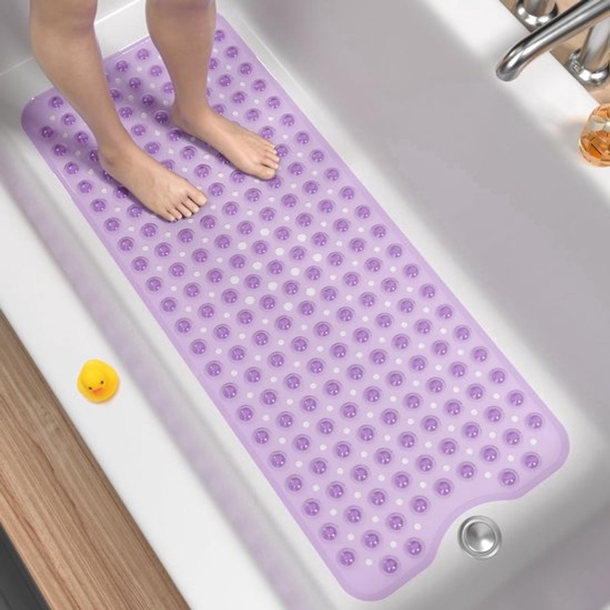 Extra Lange Antislip Badmat 102x41cm, Machinewasbaar en Met Zuignappen, Comfortabel en Veilig voor Badkamer en Douche, Felpaars