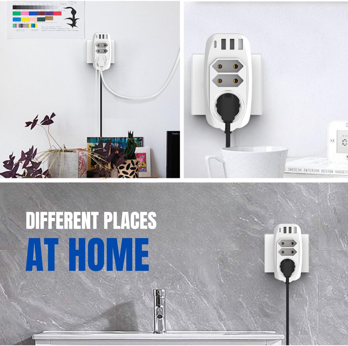 SnelShoppen - Verdeelstekker 7 in 1 met USB-Aansluiting, 4000W Stopcontact, 3 Stopcontacten, 3 USB, PD35W, Overspanningsbeveiliging voor Thuis, Campin