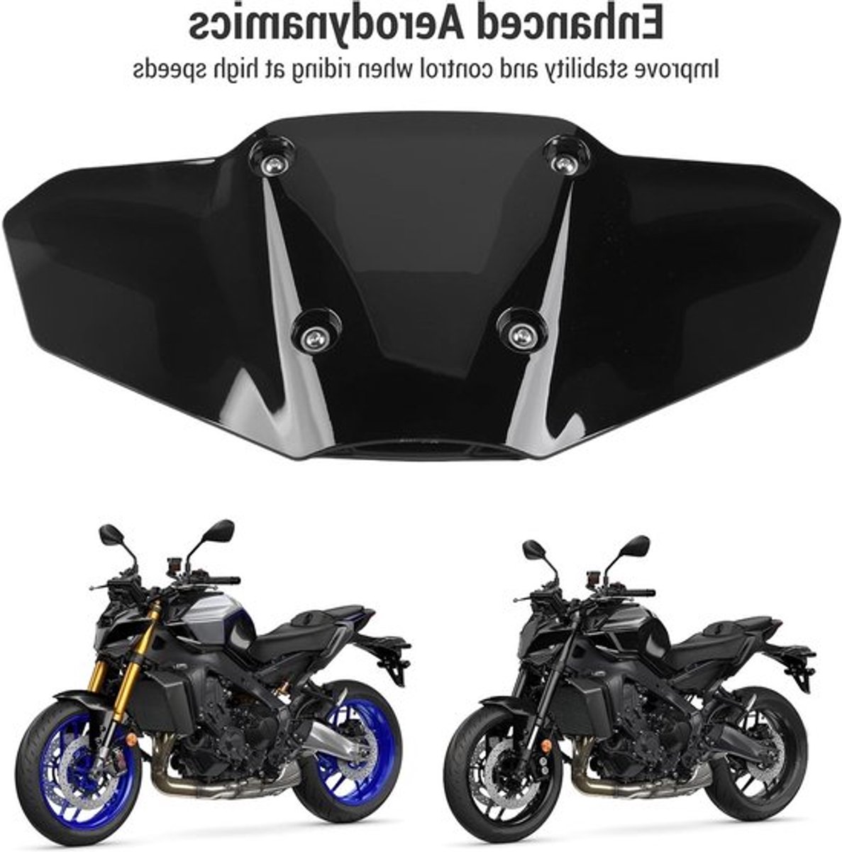 Verbeterde Motorruit Deflector voor Betere Aerodynamica met Montagebeugel voor MT-09 2024 en Later - Zwart, Windbescherming, Verhoogde Stabiliteit, Stijlvol Ontwerp