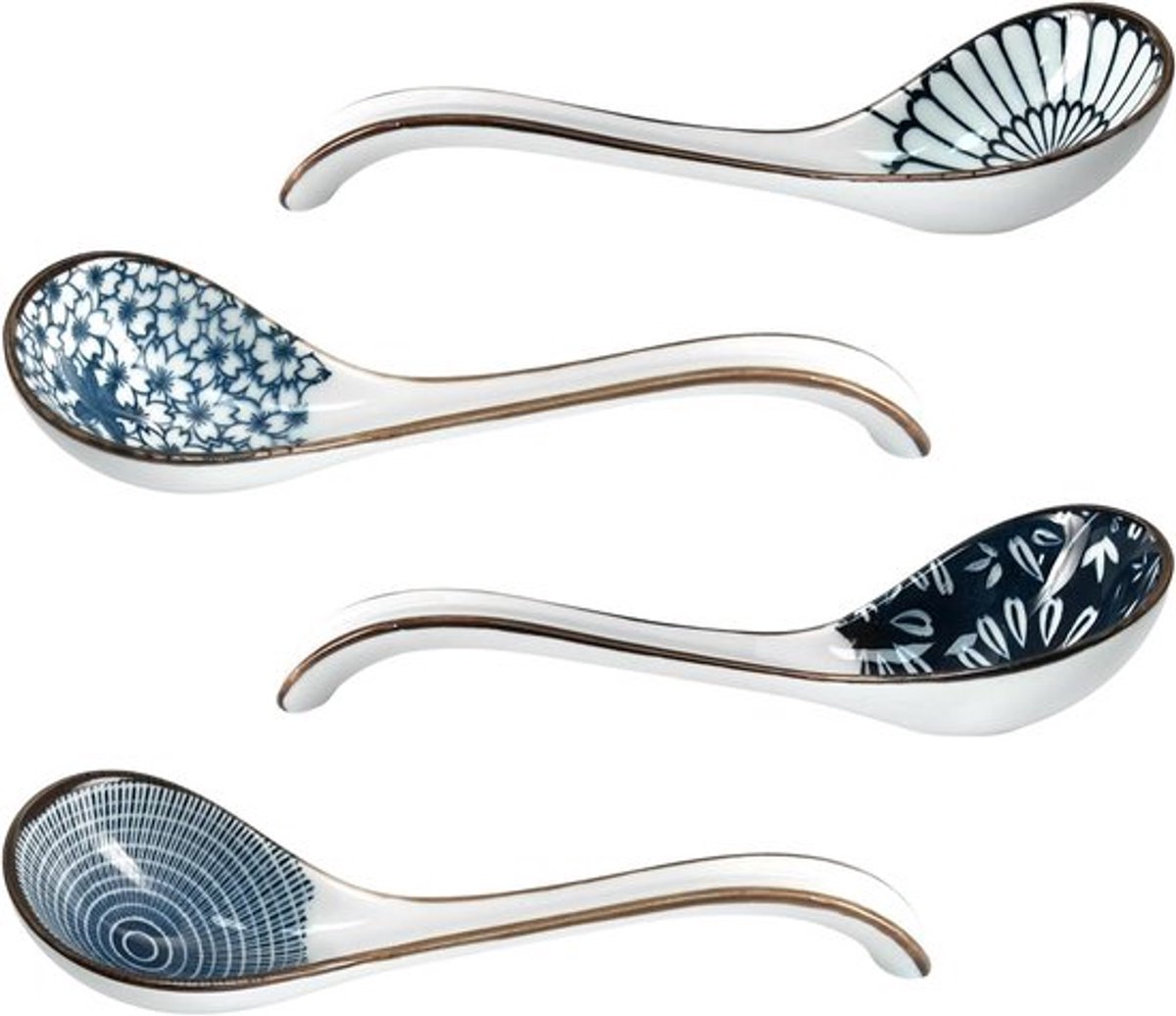 Set van 4 keramische soeplepels, lange lepel voor tafelgerei, ideaal voor soep, dumplings en desserts