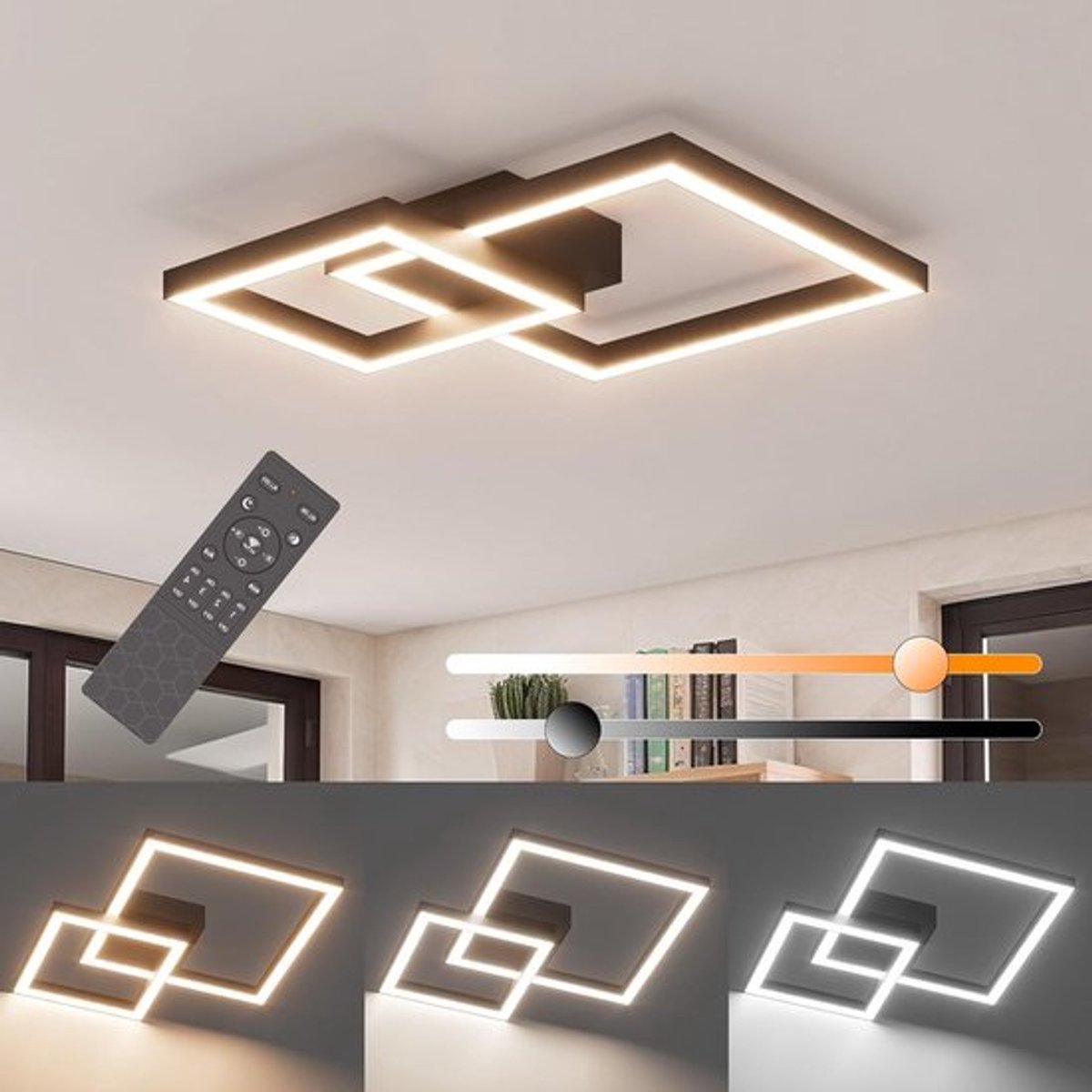 Moderne Dimbare LED Plafondlamp 35W met Afstandsbediening, Vierkant Design voor Slaapkamer