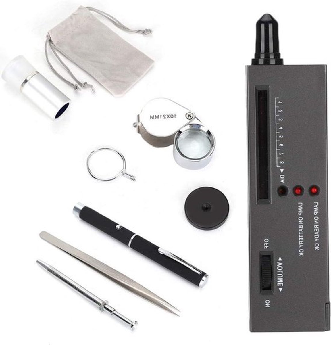 Professioneel Vergrootglas voor Diamanttest - 10x Vergroting - Licht - Saffier, Robijn, Kristal - Diamantdetector met Pen Tester