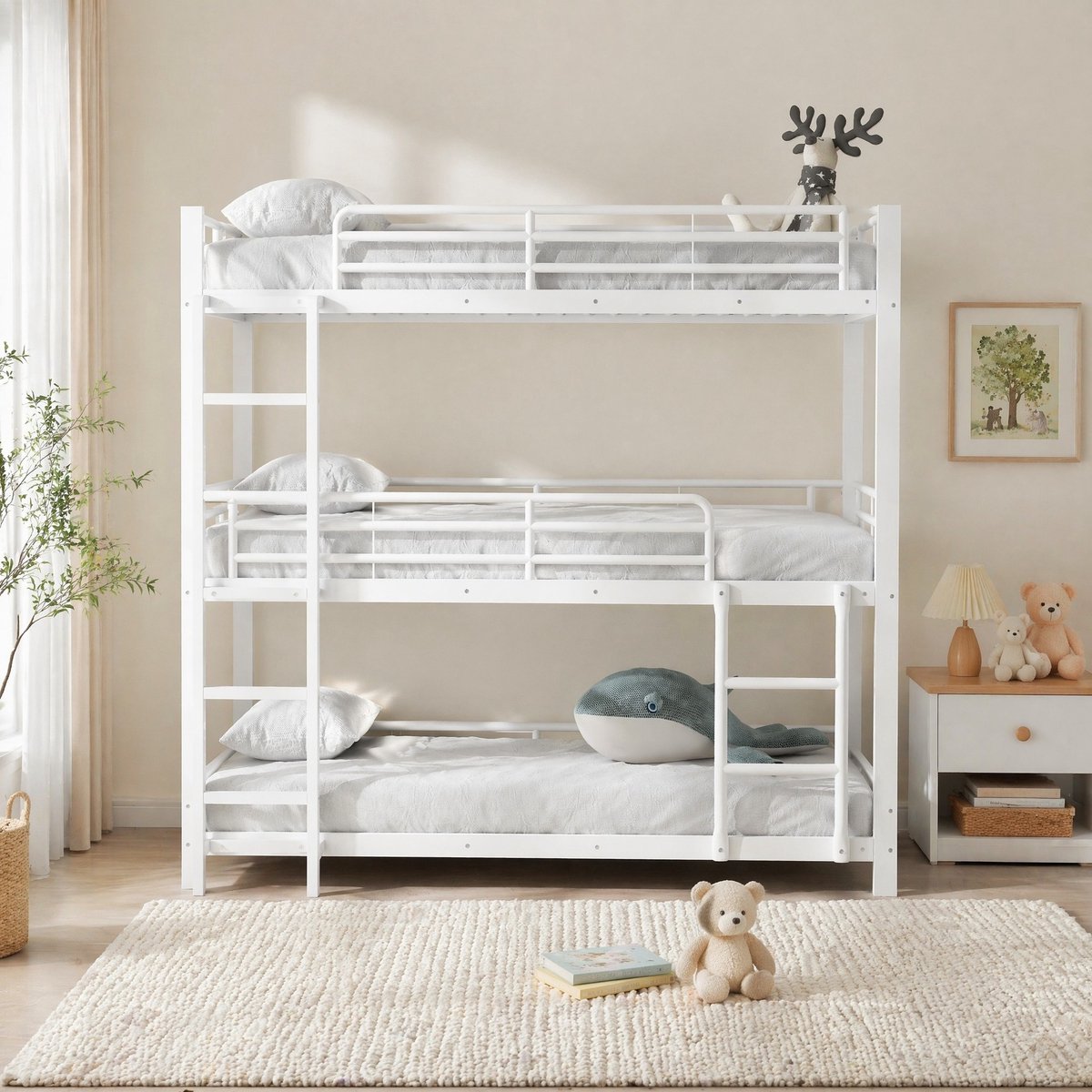 COVREO Bedframe 90x200 cm – wit metaal, stapelbed, zonder matras White