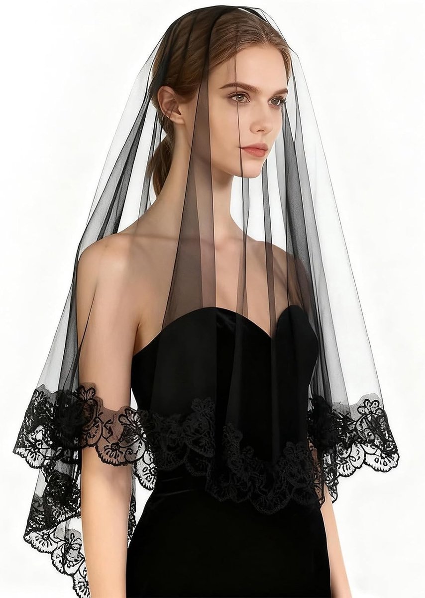 Zwarte Kant Gezichtsvel, 1.4 m Lang Tulle met Kantbloemen, Perfect voor Bruiloften, Halloween en Cosplay Accessoires