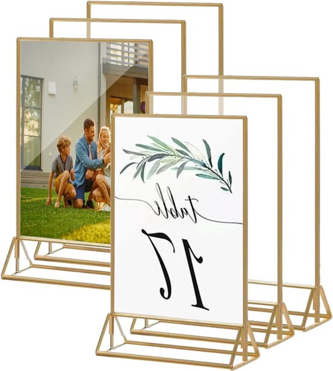 Set van 6 Dubbelzijdige Fotolijsten A5 - Acryl Gouden Tafelhouder voor Menu, Flyer en Kaartdecoratie op Bruiloften