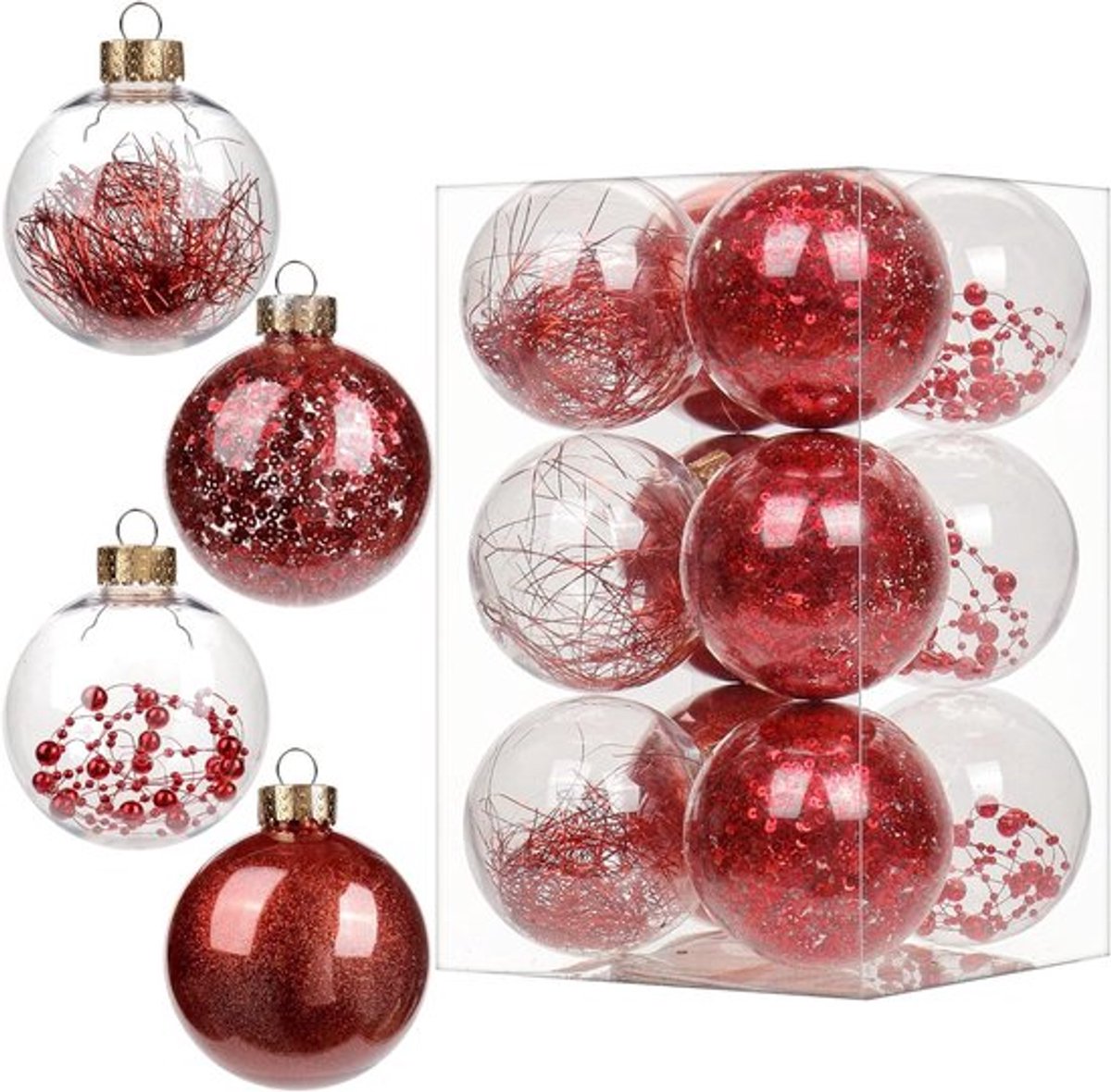 Kerstboomdecoratie met 12 transparante acryl kerstballen van 8 cm voor feestelijke versiering en nieuwjaarsfeest