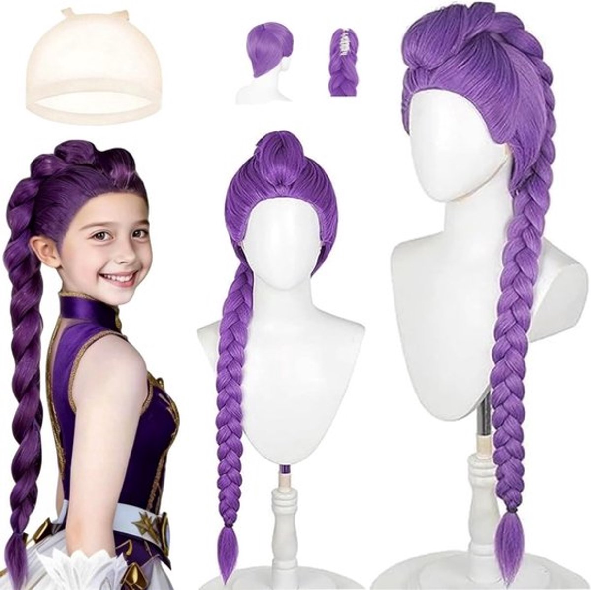 Paarse Cosplay Peruk, Anime Haarstuk voor Kostuums, Halloween en Carnaval, Perfect voor Themafeesten en Cosplay, Geweldig Cadeau voor Fans met Haarbedekking