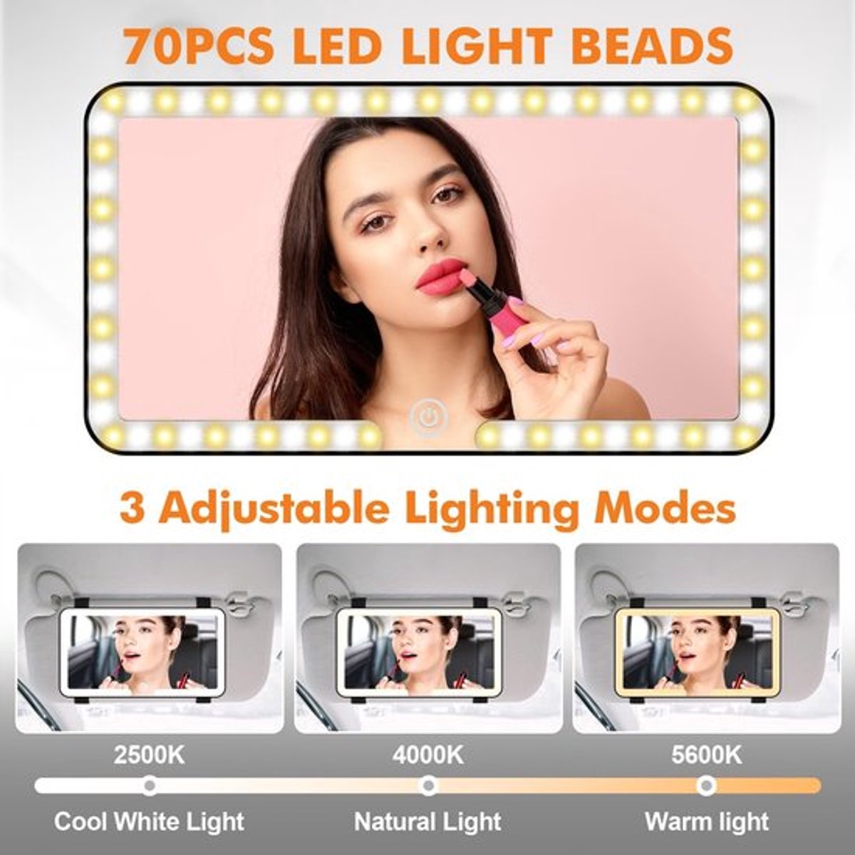 LED Make-upspiegel met Dimbare Aanraakbediening voor Auto