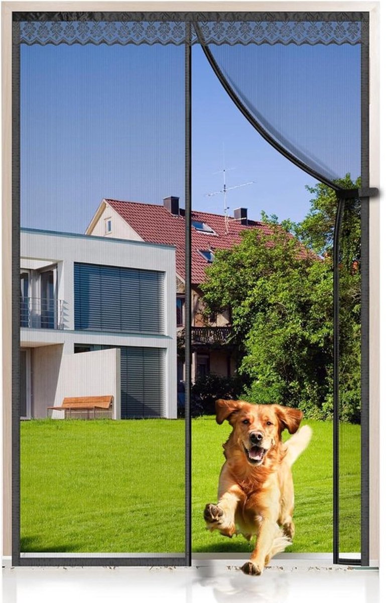 Magnetische hordeur met glasvezel, zwart anti-muggengaas vlieggordijn 110 x 220 cm.