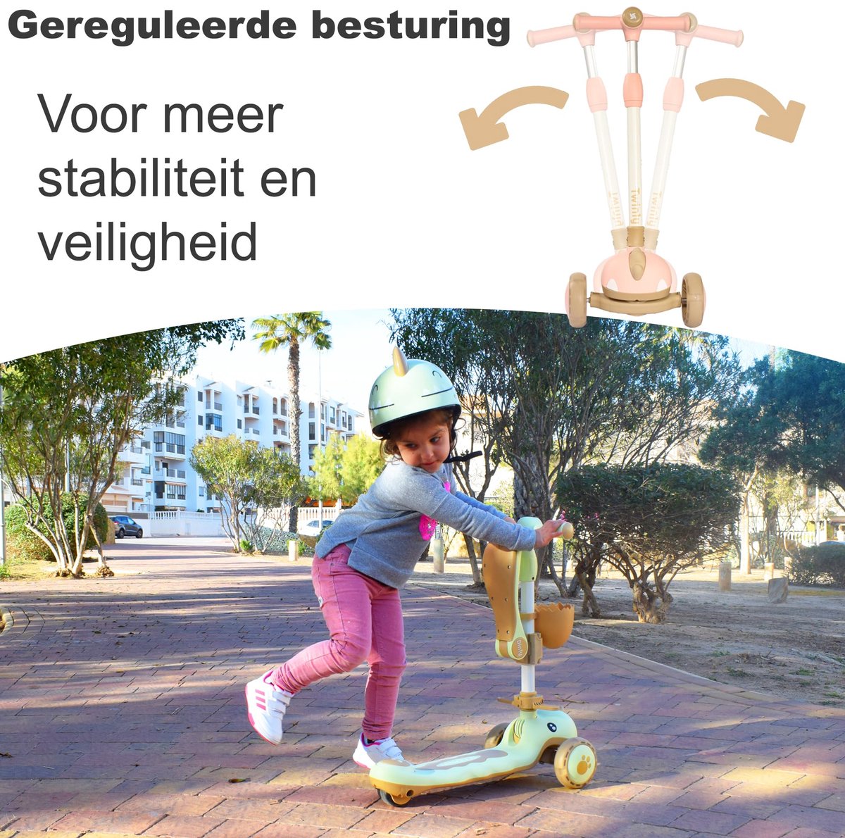 SnelShoppen - Twinly DINLY 3-in-1 Kinderstep, Multifunctionele Driewieler, Loopfiets, Step met Helm voor Kinderen van 1 tot 6 Jaar, Roze, Tot 30 kg, L
