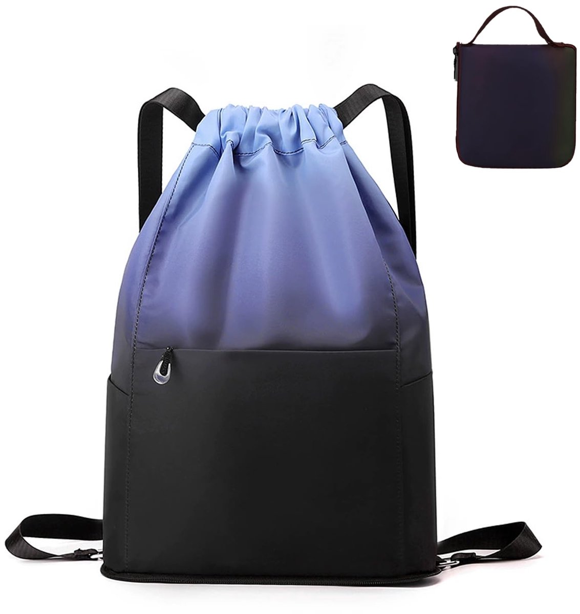 SnelShoppen - Gymtas voor dames, heren en kinderen, waterdichte sporttas met trekkoord, opvouwbare tas, grote capaciteit, sportrugzak voor fitness, zw