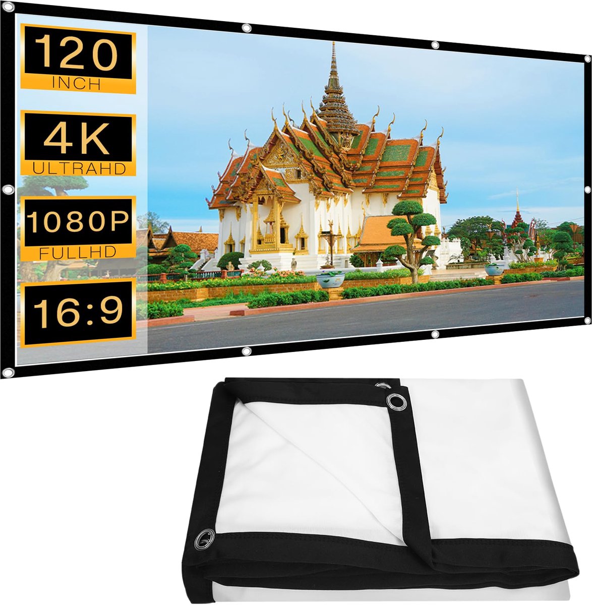 SnelShoppen - 120 inch Projectorcanvas - Draagbaar Opvouwbaar Ontwerp - Anti-Kreuk Polyesterweefsel - 16:9 HD-formaat voor Thuisbioscoop, Kantoor, Cam