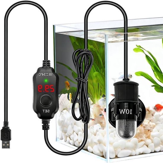 Instelbare digitale aquariumverwarming van 10 W met temperatuurcontroller voor zoet en zout water vissen, ideaal verwarmingselement voor aquaria