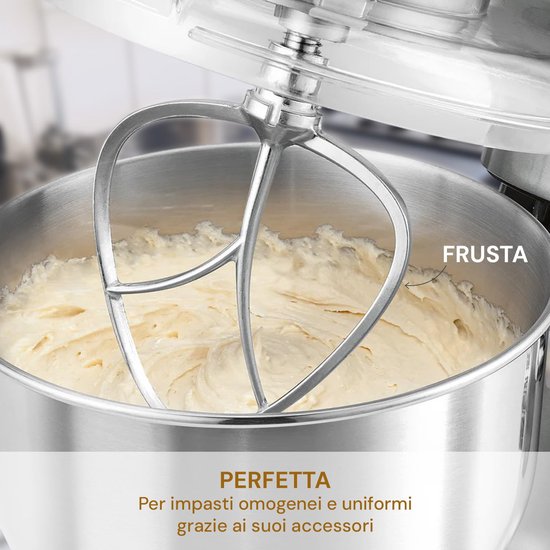Krachtige Planetaire Mixer 1200W met 6.2L RVS Kom, Inclusief Deegkneedhaken, Garde en Vleesmolen — afbeelding 5