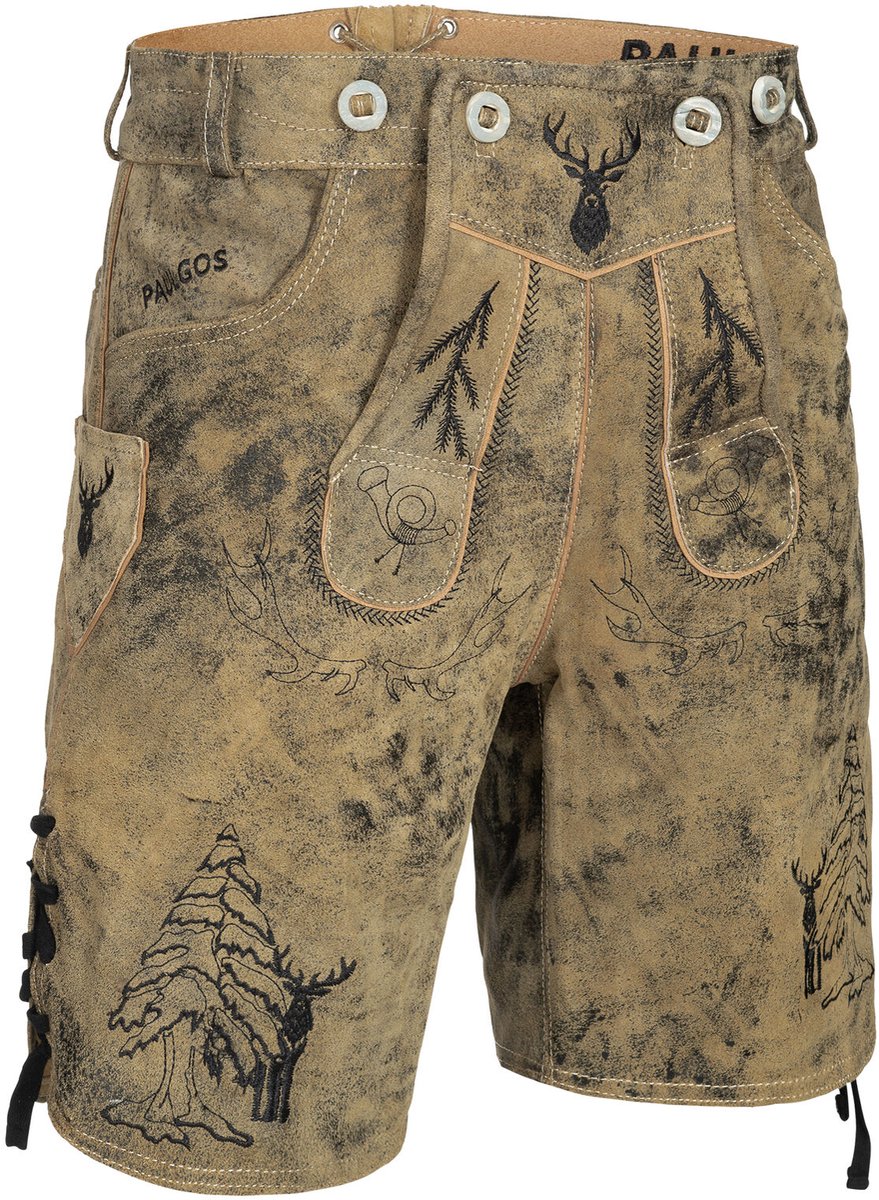 PAULGOS heren-traditionele lederen broek, kort - HK5 ANTIK - echt leer - verkrijgbaar in 3 kleuren - maat 44 - 60