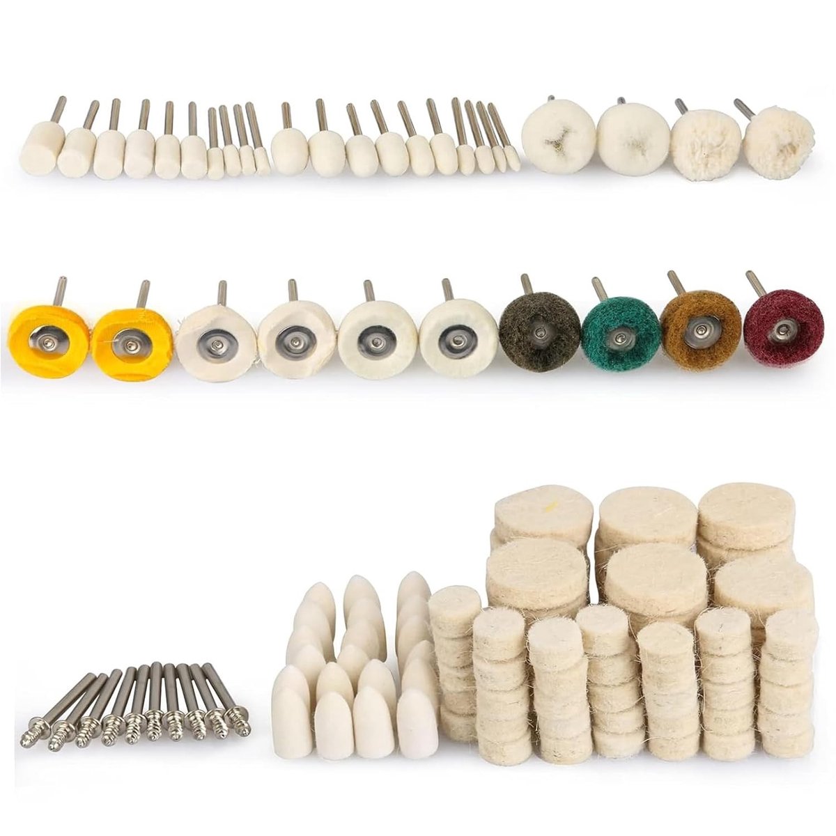 134 Draadwollen Polijstwielen voor Dremel Accessoires, Polijstbits op As, 3 mm, Geschikt voor Metaal, Glas en Sieraden, Multifunctionele Gereedschappen voor Precisiewerk