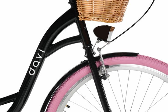 Davi Lila - Stadsfiets - 28 inch - 1 versnelling - Terugtraprem/V-brake - Lage instap - 160-185 cm - Zwart/Roze van Davi Lila — afbeelding 3