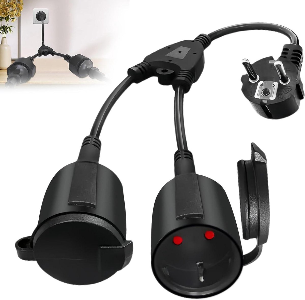 Dubbele Stekker - Verlengstuk Stopcontact - Meerdere Apparaten Laden - Waterdicht IP44 - 2 Stopcontacten - Zwart