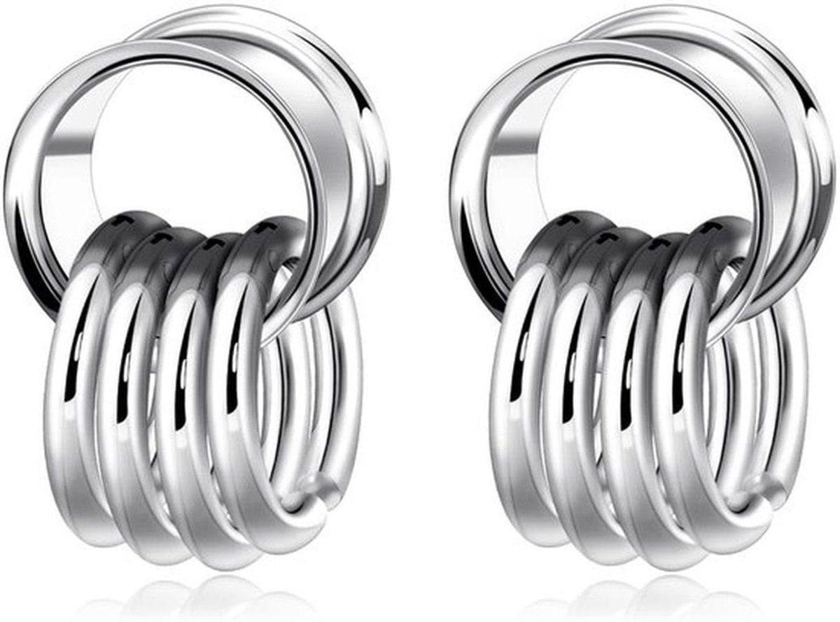 Oortunnel 8 mm - Roestvrij Staal - Hypoallergeen - Double Flared - Dangle Ringen - Voor Dames/Heren - Veilig voor Gevoelige Huid - Oorpluggen