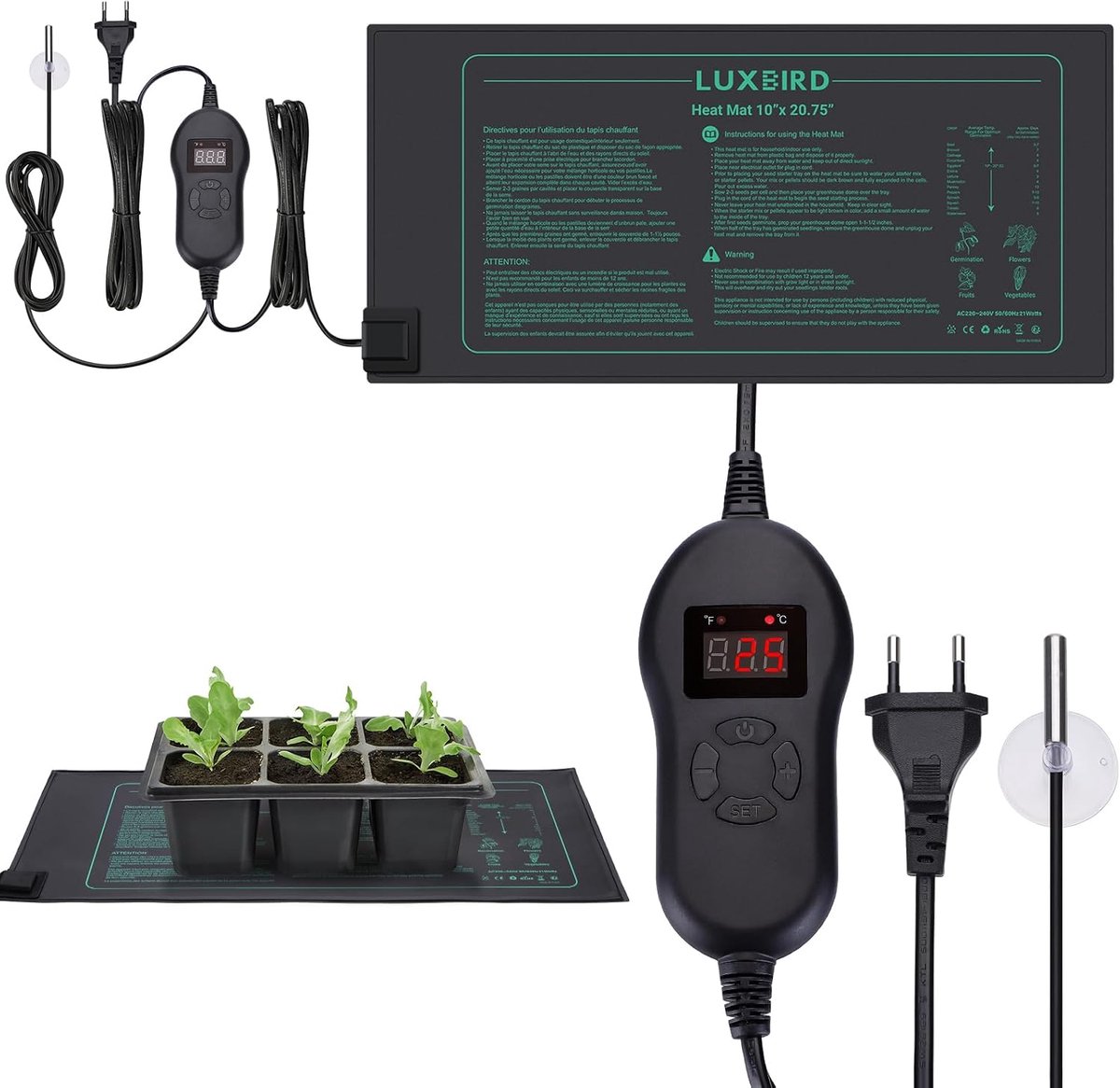 SnelShoppen - Verwarmingsmat voor Planten met Thermostaat en NTC-sonde - 30W Plantenverwar