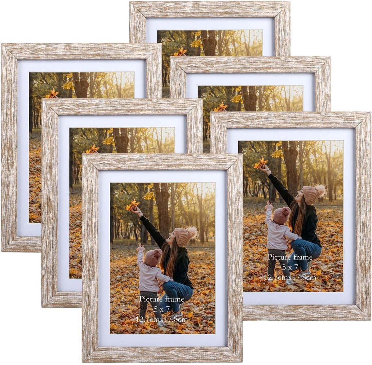 Set van 6 rustieke fotolijsten 13x18 cm met natuurlijke houtnerf voor 18x13 foto's met passe-partouts of 15x20 zonder passe-partouts wand- of tafelstandaard Fotolijsten