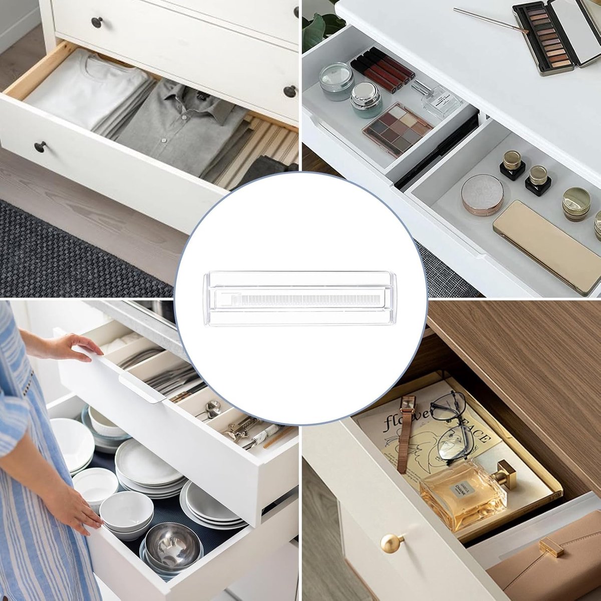 SnelShoppen - 6 Stuks Transparante Scheidingswanden voor Verstelbare Laden, Kunststof, Maat 27,5 - 52 cm, Ideaal voor Commode, Kast, Keuken, Slaapkame