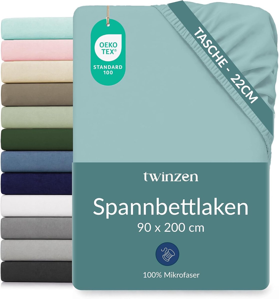 Twinzen hoeslaken 90x190 / 90x200 cm met 25 cm insteekvak, aqua - ShopVlot